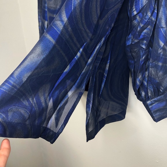 GS Disco Watercolor Sheer Cuffed Sleeves Blouse M - Picture 5 of 8